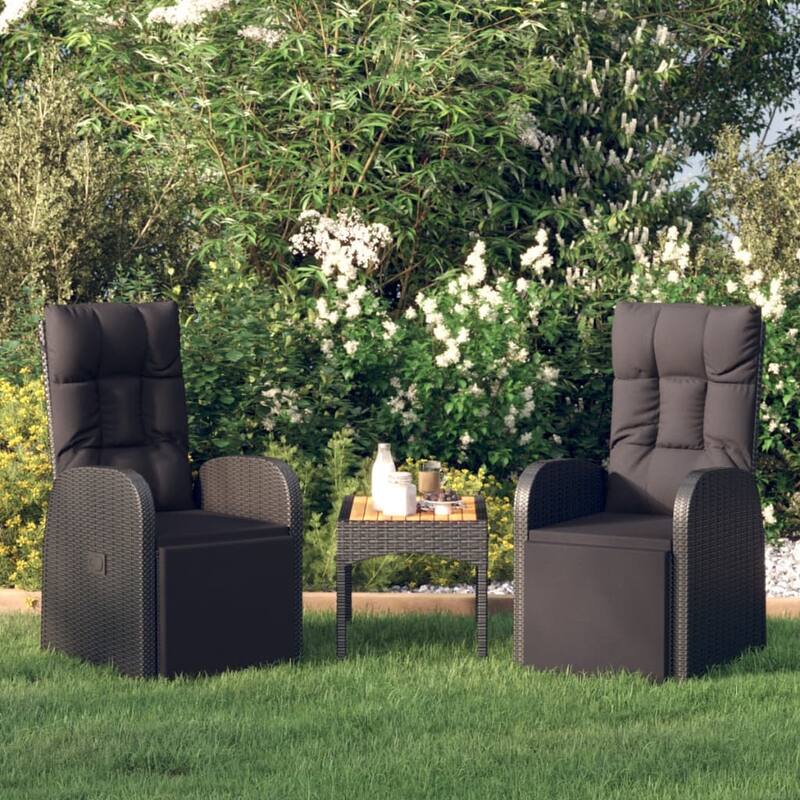 vidaXL Reclining Garden Chair Set of 2 Black - 27.2 x 22.4 x 41.7