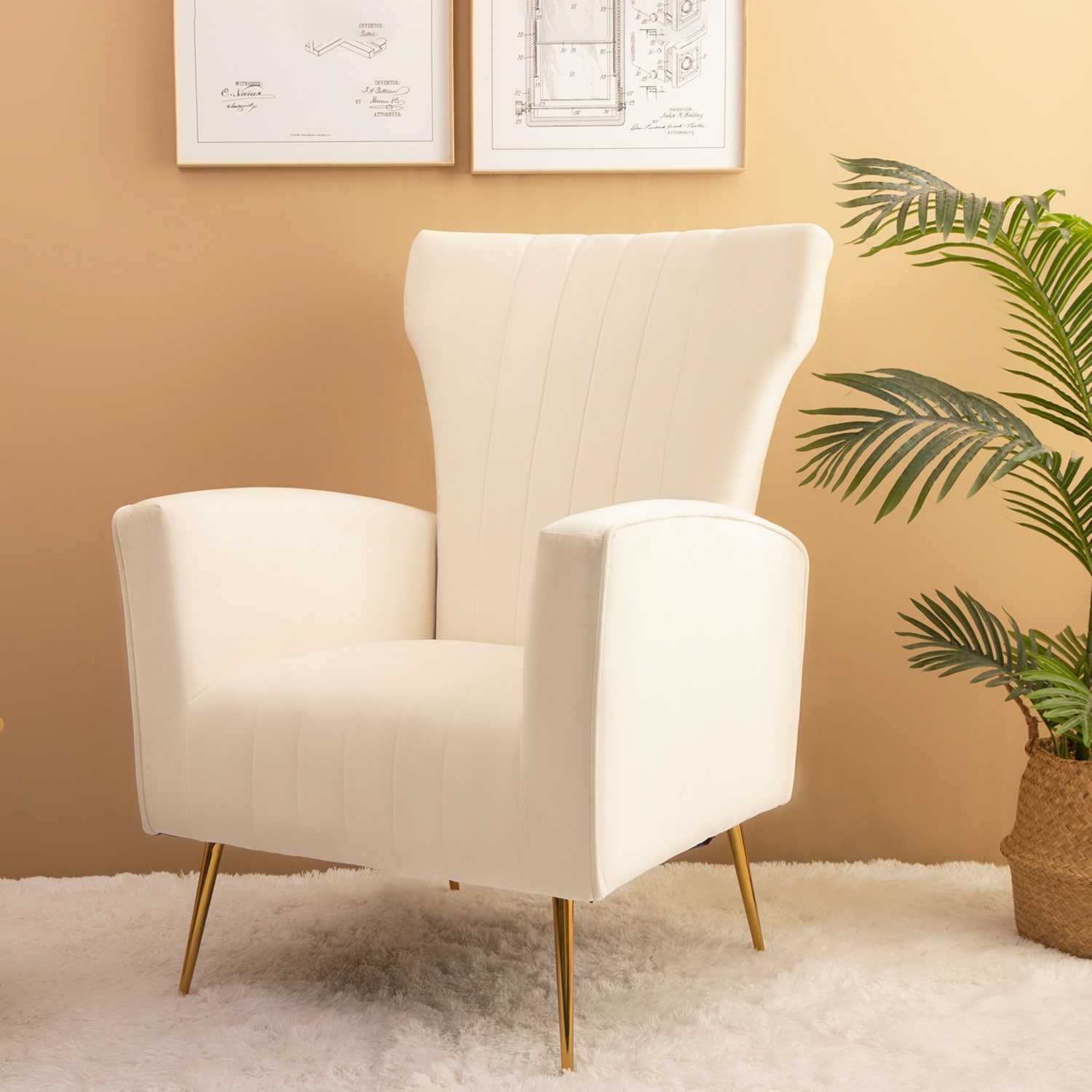 Velvet Accent Chair Wingback Armchair with Gold Legs Upholstered