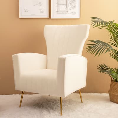 White 29.9" Wingback Arm Chair with Gold Legs