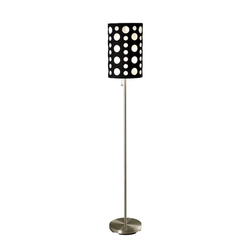 66" Steel Floor Lamp with Drum Shade and Adjustable Pull Chain - Black-White