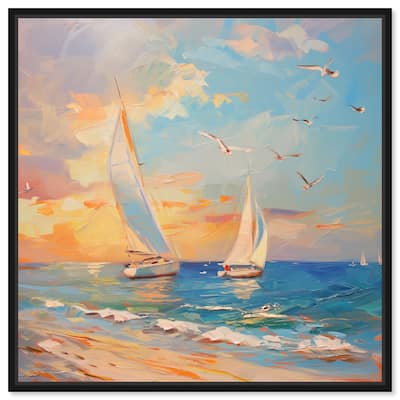 Art Remedy Sailboats In The Sunset Framed Sailing 1 Piece Canvas Wall Art