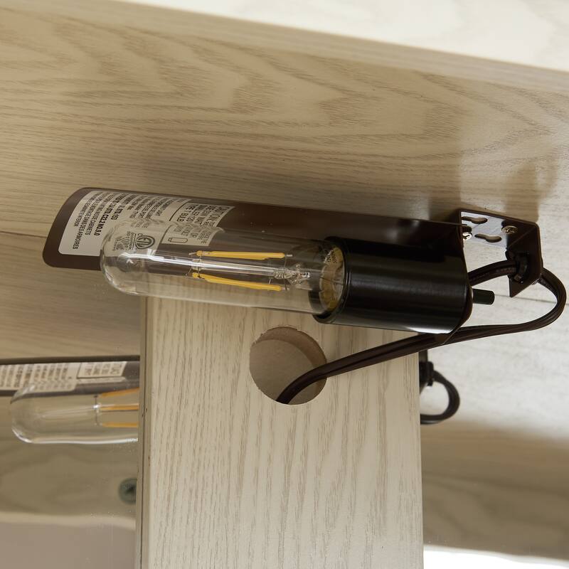 Anmytek 52 Tall Glass Display Curio Cabinet with LED Lights & Adjustable Shelves Whitewashed Farmhous