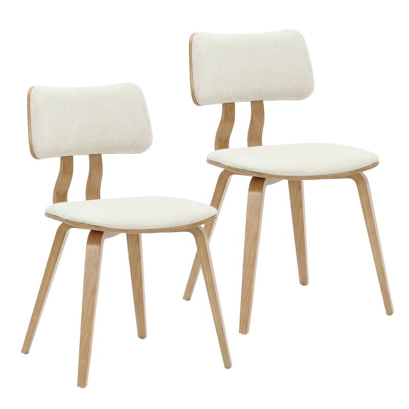 Mid-Century Modern Fabric and Wood Dining Chair, Set of 2 - Beige and Natural