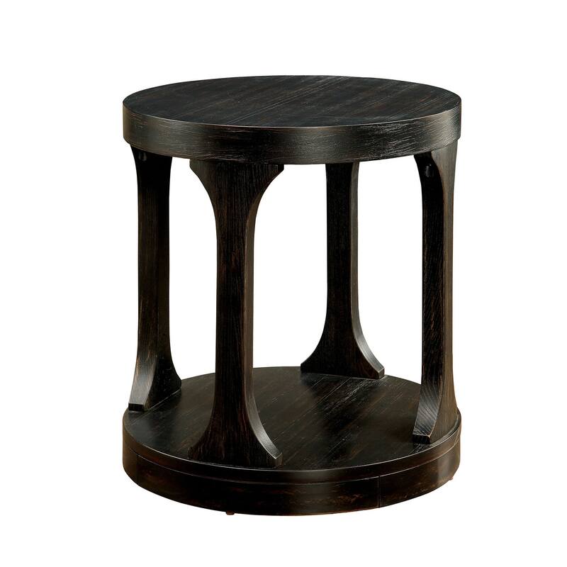 22 in. Antique Black Round Wood End Table, Sturdy Build End Side Table for Living Rooms