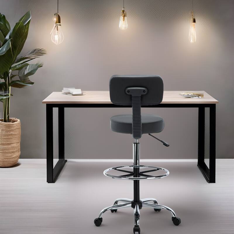 Adjustable Rolling Work Stool with Faux Leather Seat and Foldable Footrest, Versatile Stool for Home Office, Vanity,