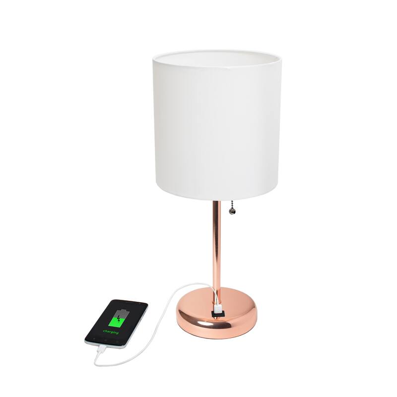 19.5" USB Port Feature Metal Lamp in Rose Gold w White Shade