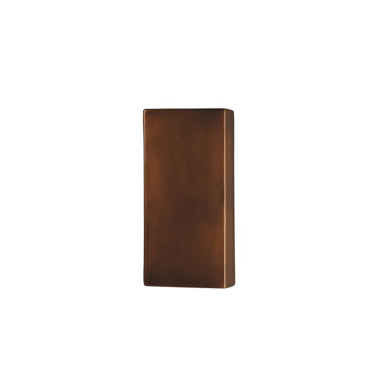 Justice Design Group Ambiance ADA Outdoor Large Ceramic Rectangle Wall Sconce with Open Top & Bottom - Antique Copper