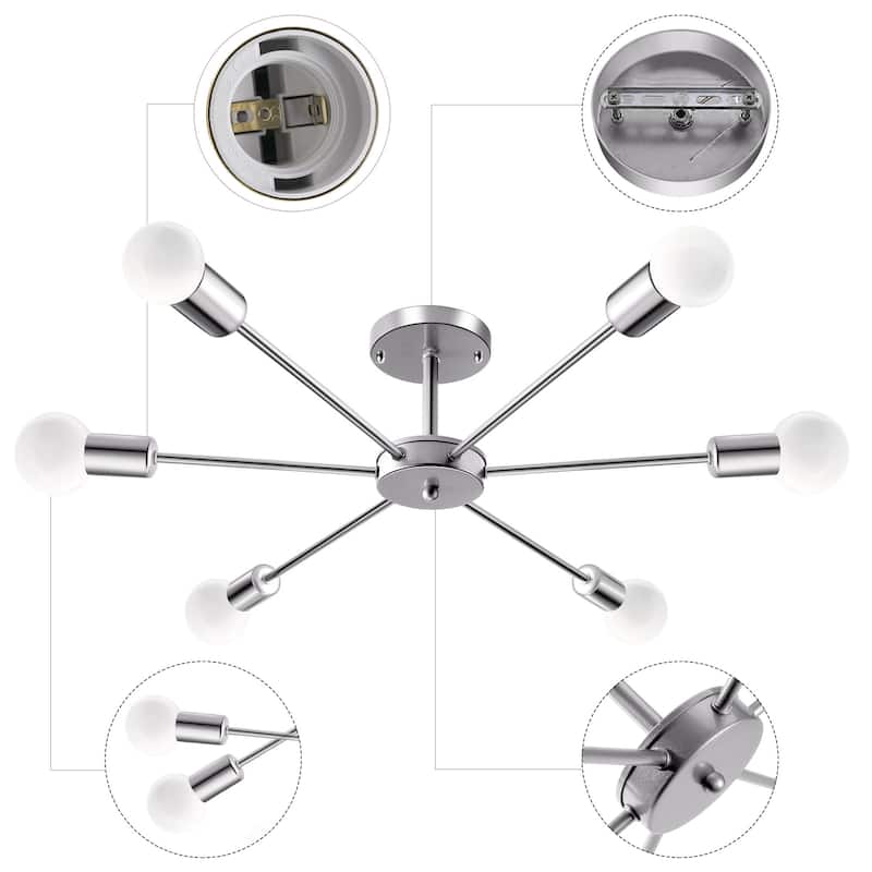 22.44 in. 6-Light Modern Semi- Flush Mount Ceiling Light with No Bulbs Included - 22.44''