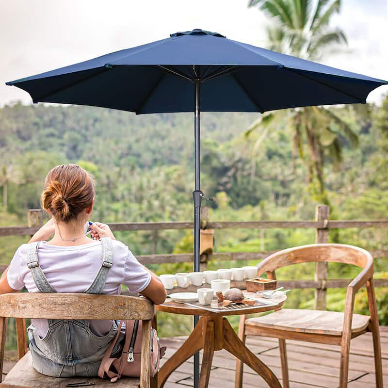 Ainfox 7.5FT Patio Umbrella Crank Lift Push Button Tilt Without Base Ourdoor Hexagonal Umbrella - Navy Blue