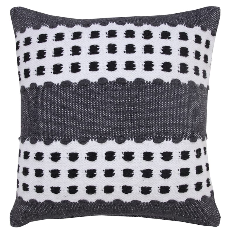 20" Black and White Dash Grid Striped Square Throw Pillow