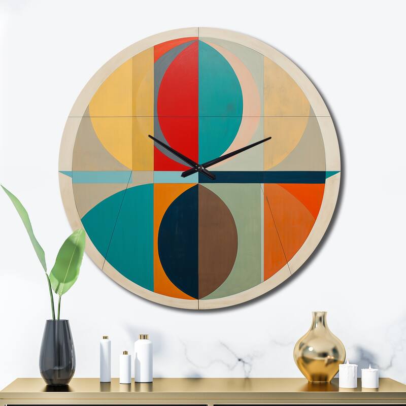 Designart "Serendipity Retro Abstract Midcentury Geometrics I" Modern Midcentury Oversized Wall Clock - 36 In. Wide x 36 In. High