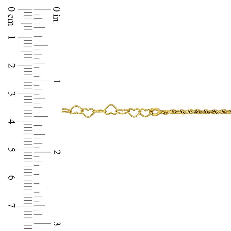 Miadora 3.3mm Heart Link and Rope Chain Bracelet in Yellow Plated Sterling Silver-7.5 in+1 ext