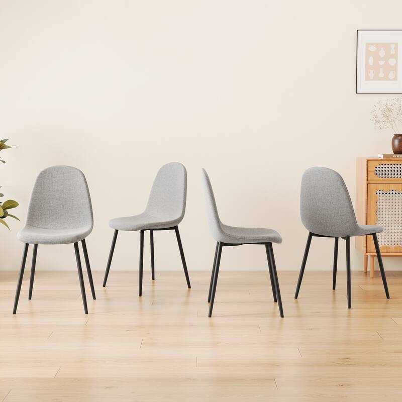 Linen 4 Piece Kitchen Dining Chair Set with Upholstered Cushion, Black Metal Legs for Dining Room Living Room Office Bedroom