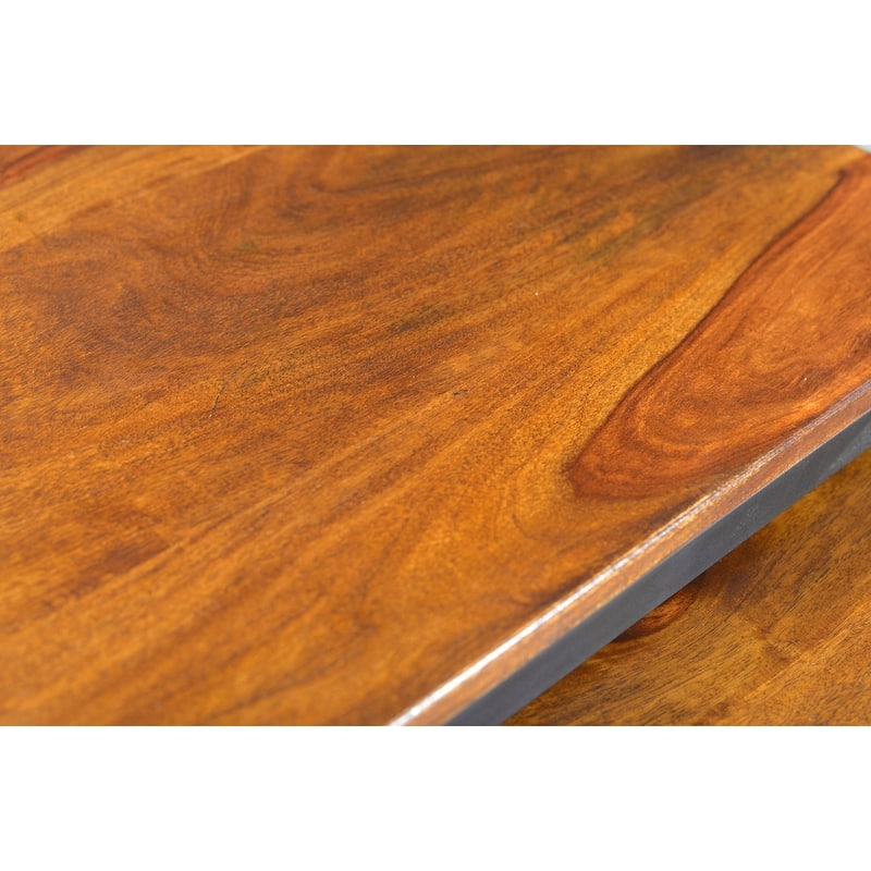 Handmade Reclaimed Seesham Wood and Iron Nesting Table, Set of 3 (India) - Largest table: 21.75"W x 15.75"D x 24"H