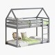 preview thumbnail 46 of 48, Twin over Twin Rubber Wood Floor Bunk Bed, with ladder,Guardrails,House-Shaped-Bunk Bed