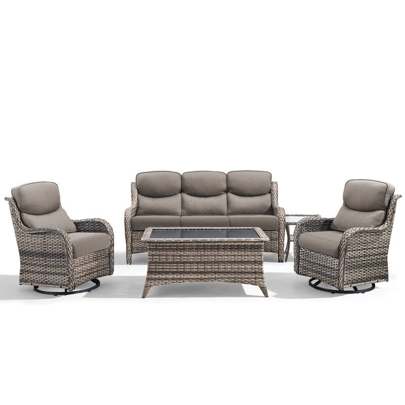 Meyreso 5-Piece Wicker Outdoor Patio Conversation Set with 5-Inch Thick Olefin Cushions