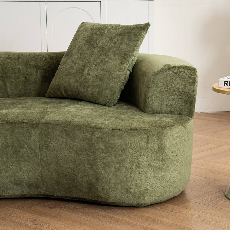 Moon shaped sofa, modern sleeper cat waist sofa with deep seat, non assembly sponge compression sofa (Green chenille fabric )
