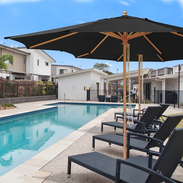13 ft wood patio umbrella 13FT Double-sided Twin Table with Crank Handle-Tan, Gray Breezy Comfort Patio Umbrella Wooden 13ft 8-Rib