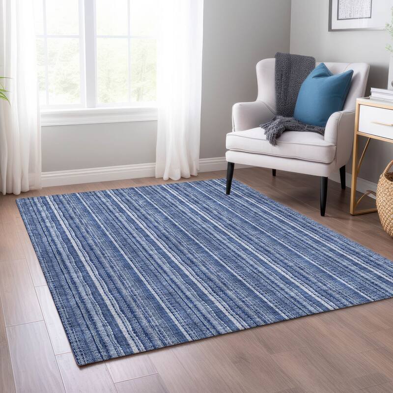 Machine Washable Indoor/ Outdoor Stripe Chantille Rug