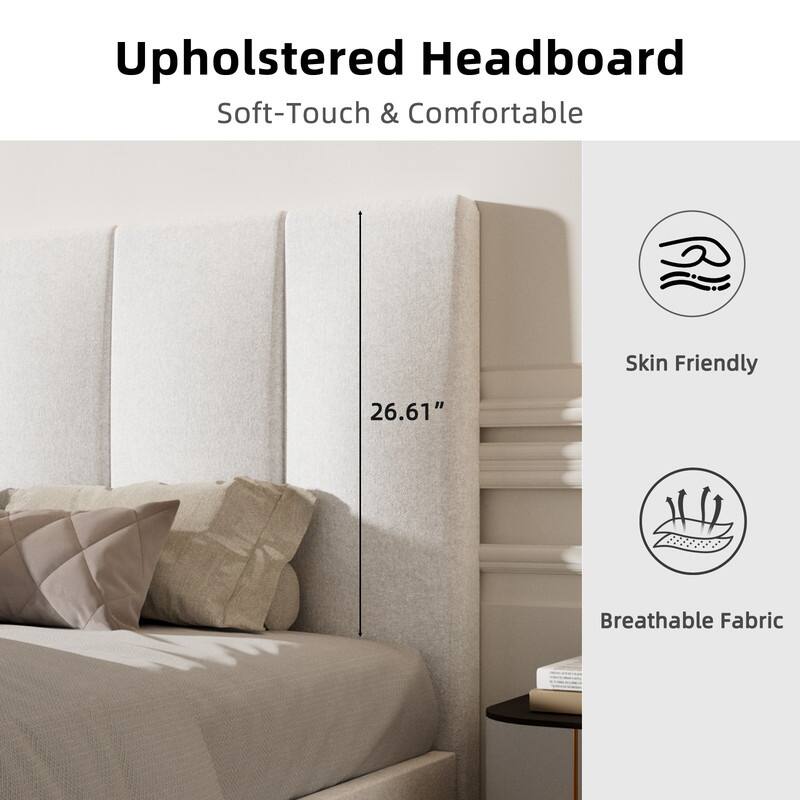 Modern Upholstered Lift-Up Storage Platform Bed with Headboard