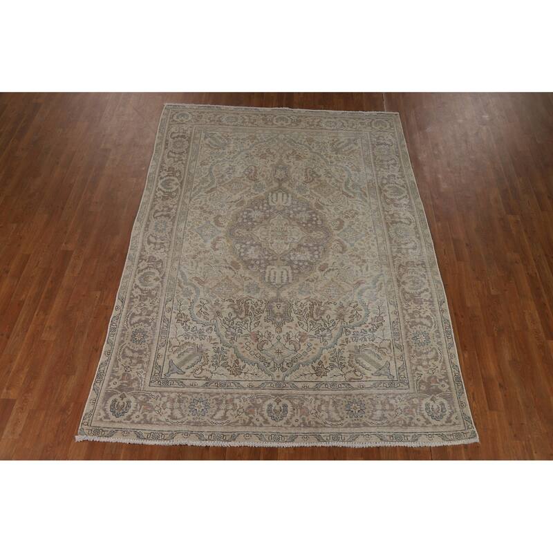 Tabriz Persian Area Rug Hand-Knotted Traditional Wool Carpet - 6'5"x 9'1"