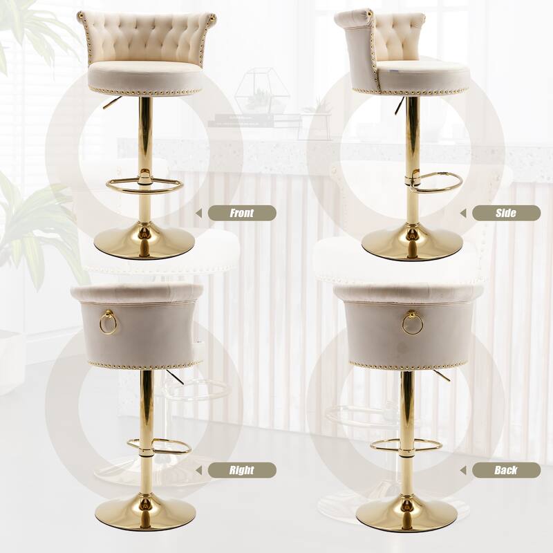 Set of 2 Velvet 360°Rotating Bar Chair, Handmade Backrest with One Click Adjustable Height Bar Chair, Very Soft Dining Chair