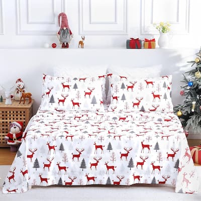 Christmas Winter Holiday Bed Sheets Set with 16 Inches Deep Pocket