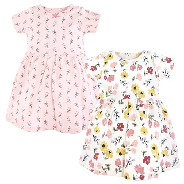 slide 1 of 1, Hudson Baby Girls Cotton Dresses, Soft Painted Floral 0-3 Months - Soft Painted Floral