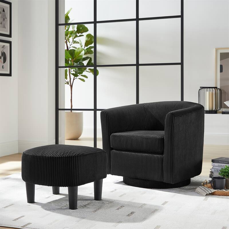 Corduroy Swivel Accent Chair with Ottoman