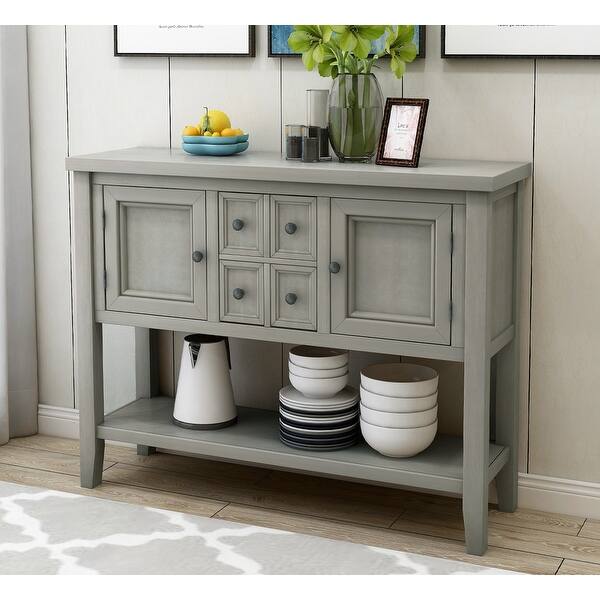 slide 1 of 63, Vintage Elegant Style Buffet Sideboard Console Table with 4 Storage Drawers, 2 Cabinets & Bottom Shelf (Antique Gray)