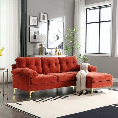Red 85" Fabric L-Shaped Sofa with Wooden Frame, Chaise, and Spring-Reinforced Cushions