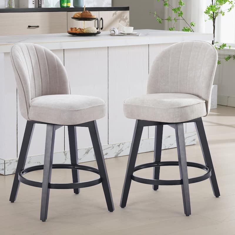 HOMYKA Swivel Bar Stool with Wood Legs Set of 2 - N/A