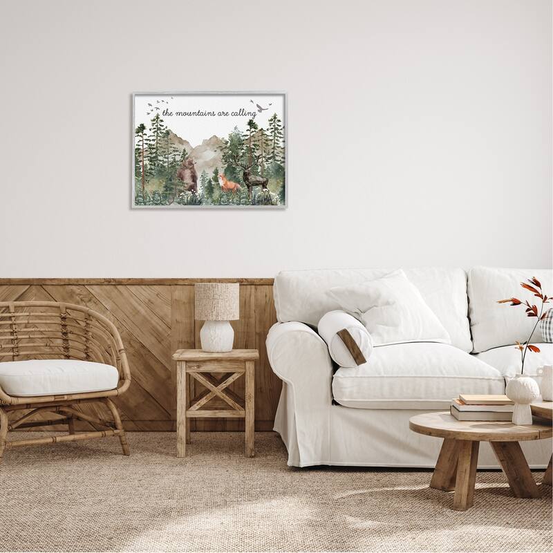 Stupell Mountains Are Calling Wilderness Animals Woodlands Trees Framed Wall Art - Green
