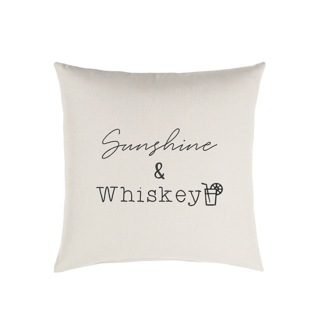 Sunbrella Indoor/Outdoor Single Embroidered Pillow - "Sunshine & Whiskey" - 18" x 18"