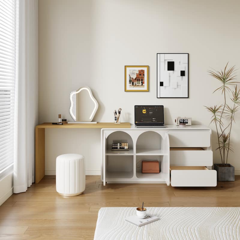 55.1'' Modern L-Shaped Makeup Vanity, Bedroom Desk - 55