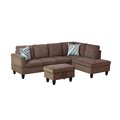 Brown Sackcloth Fabric 3-Piece Living Room Sofa Set