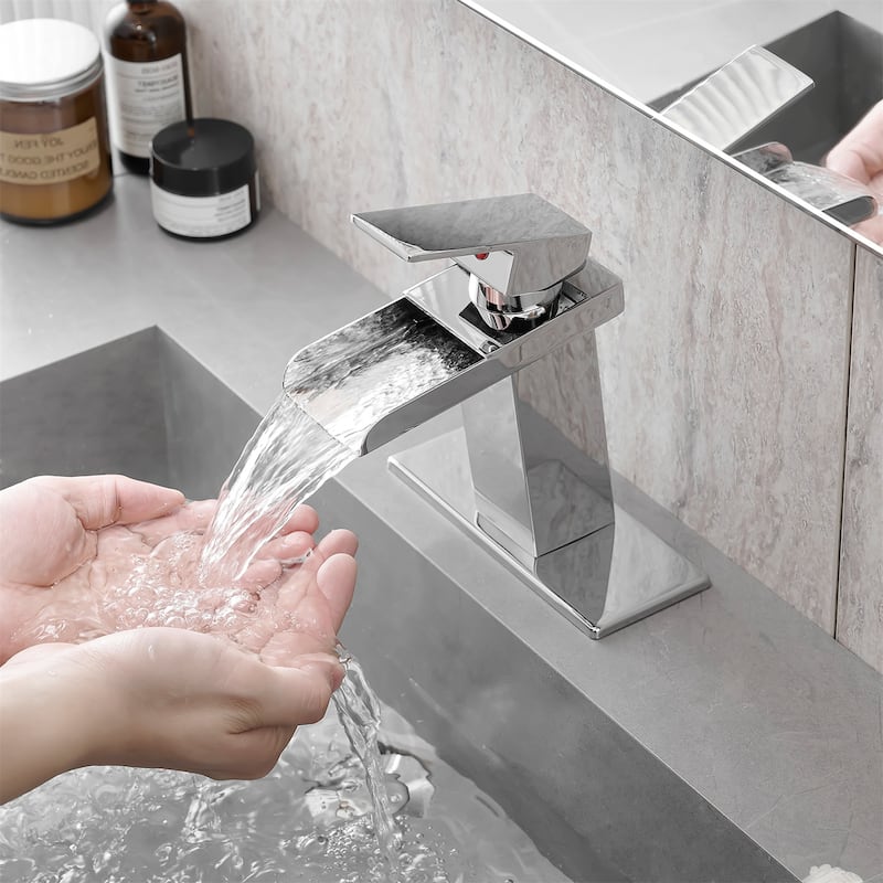 Sink Faucet w/ Deck Plate Waterfall Faucets for Sink 1 Hole or 3 Holes