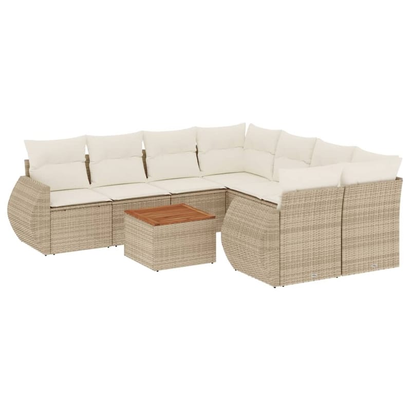 vidaXL Patio Sofa Set with Cushions Outdoor Furniture 9 Piece Poly Rattan - 24.4 x 27.6 x 27.2