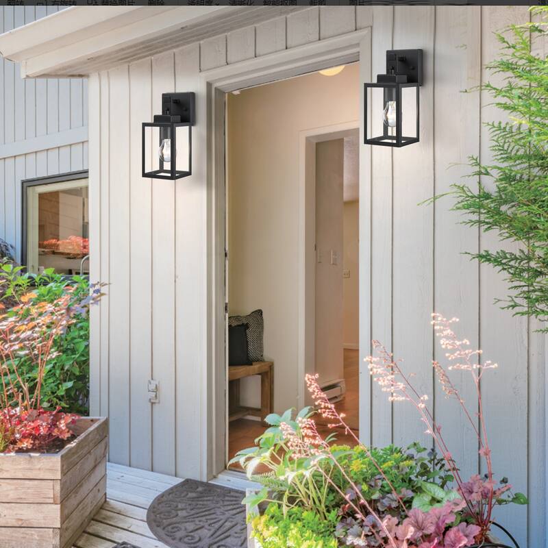 11"H 1-Light Matte Black Outdoor Wall Lantern Sconce (2-Pack)