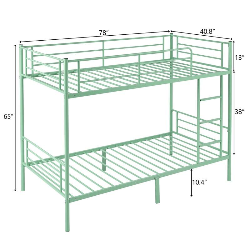 Iron Bed Bunk Bed with Ladder for Kids Twin Size White