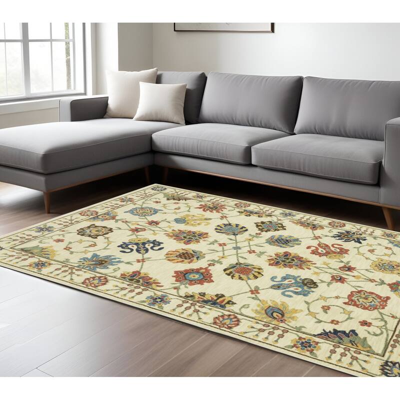 HomeRootsOriental Traditional Runner Area Rug - 133.86' X '94.49' X '0.32 - Orange/Yellow/Ivory