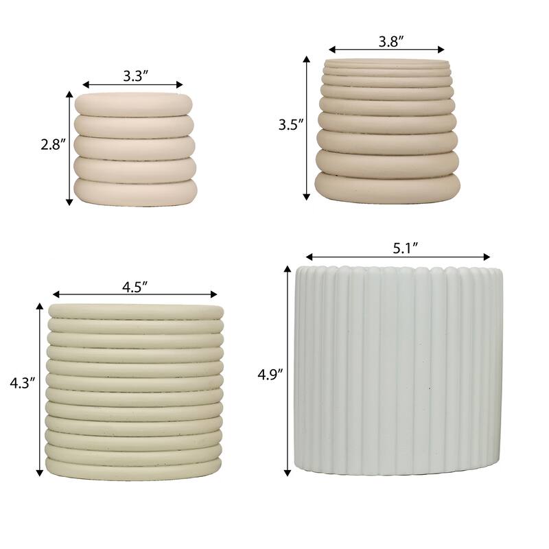 JONATHAN Y Silas Modern Minimalist Handmade Concrete Fluted Sculptural Cylinder Planter Set with Drainage Holes (Set of 4)