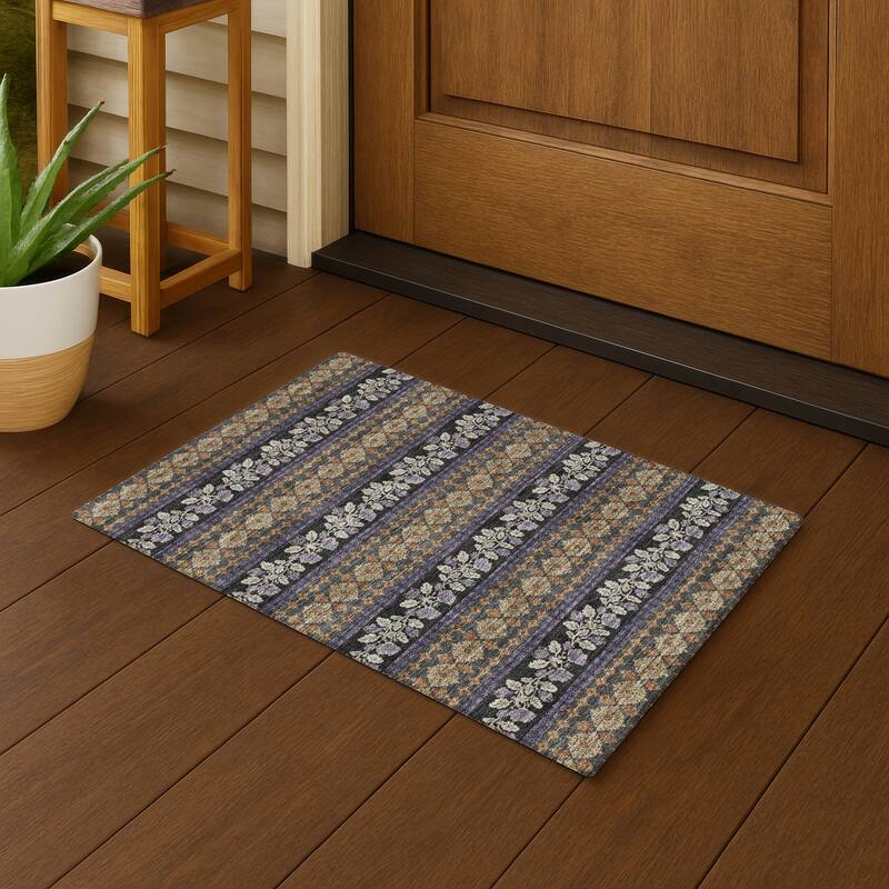 Machine Washable Indoor/ Outdoor Stripe Sochi Chantille Rug - Plum - 1'8" x 2'6"