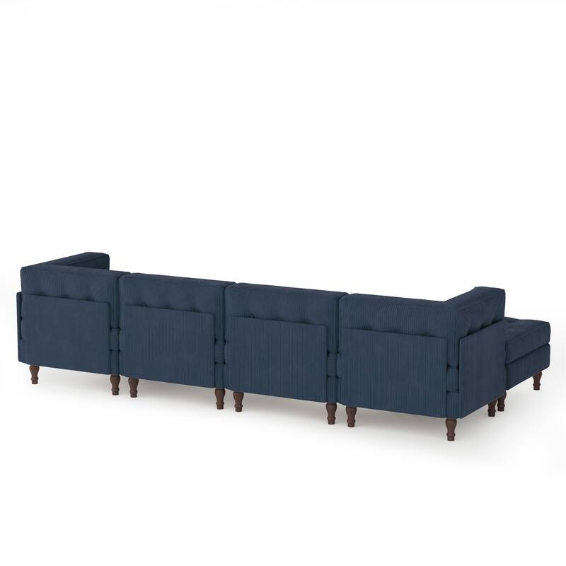 130"W Corduroy Upholstered Modular Sectional Sofa with Storage Ottoman
