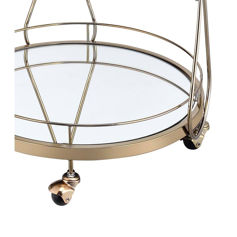 Serving Cart with 2 Glass Shelves and Caster Support, Gold and Clear