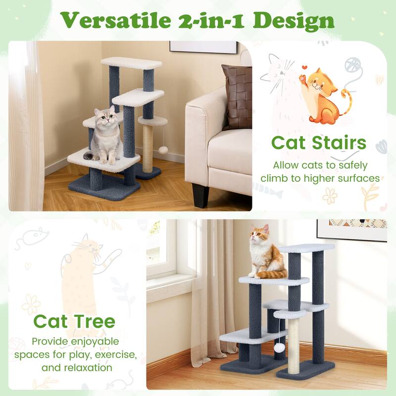Gymax 2-in-1 Cat Tree Tower Pet Steps w/ Scratching Posts Hanging Toy
