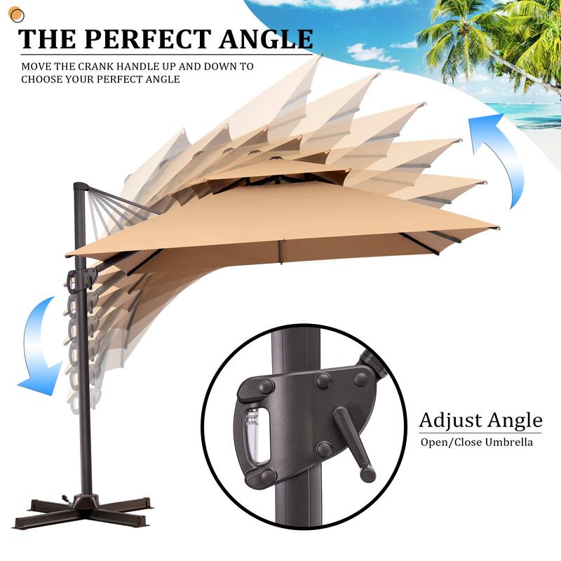 Pellebant Outdoor 10x10 FT Square Cantilever Patio Umbrella 360 Degree Rotation with HDPE Base
