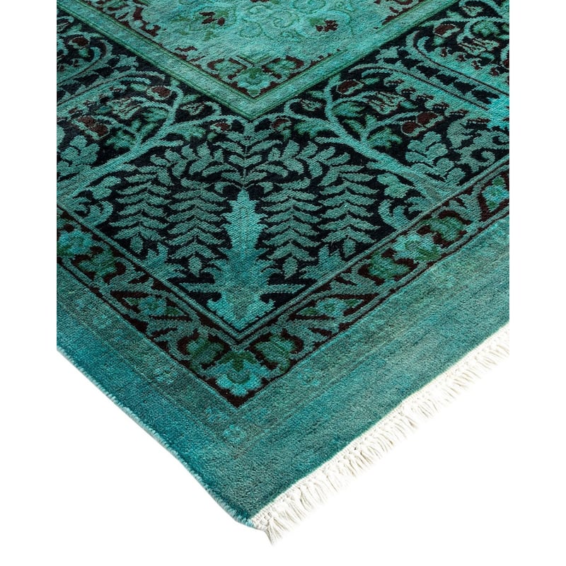 Overton Hand Knotted Wool Vintage Inspired Modern Contemporary Overdyed Blue Area Rug - 10' 3" x 14' 0"