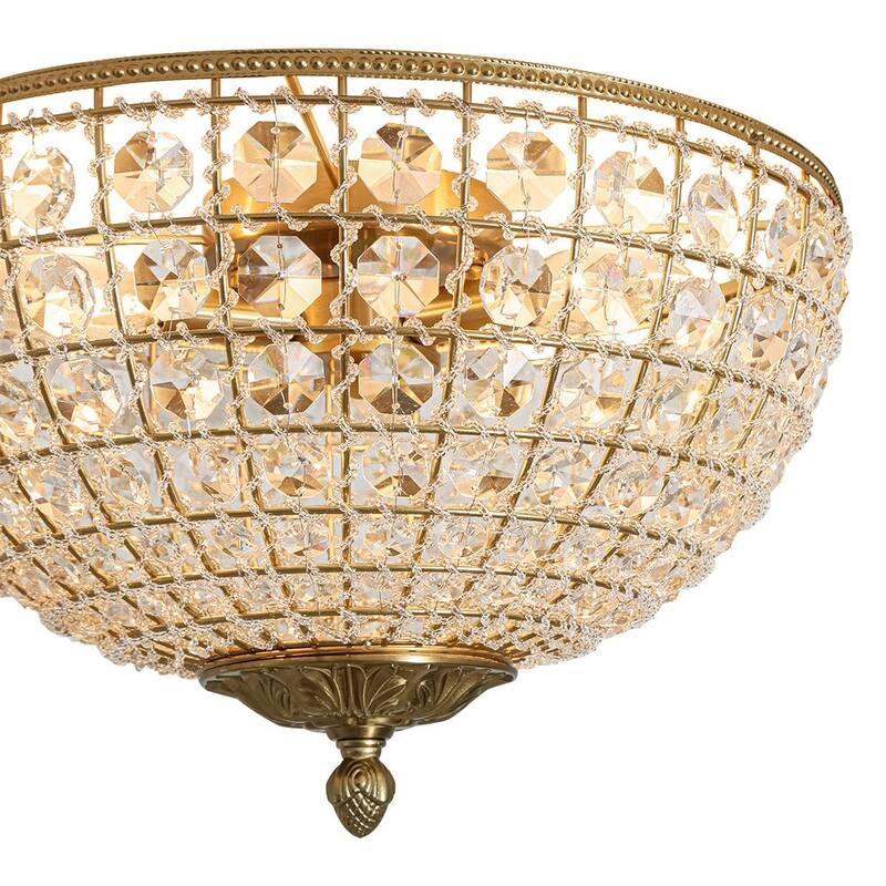 French Farmhouse Glam Crystal Round Flush Mount Ceiling Light