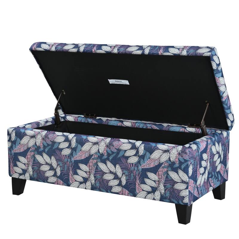 Roomfitters Upholstered Storage Ottoman Bench with Hinged Lid, Floral Fabric Accent Seat for Living Room or Bedroom